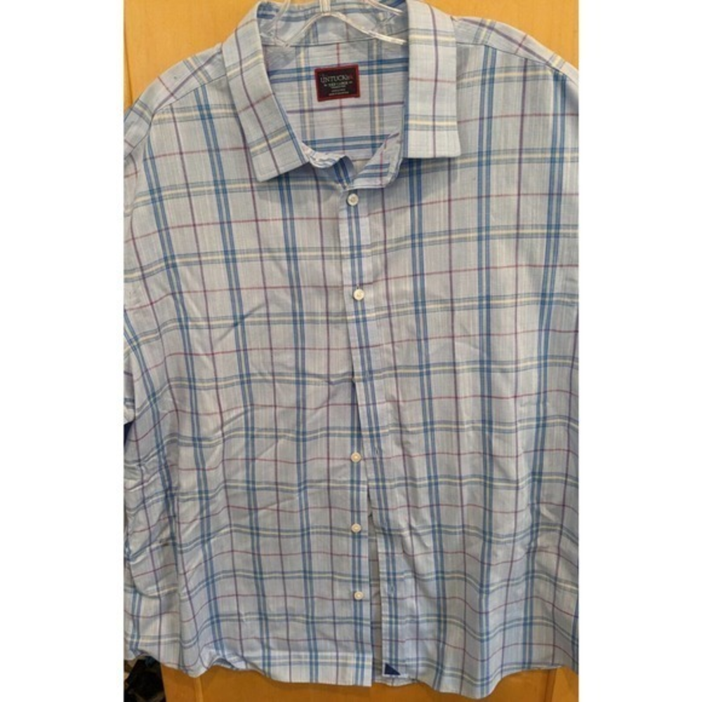 UNTUCKit medium Blue Plaid 100% Cotton Button Up Long Sleeve Collared Shirt